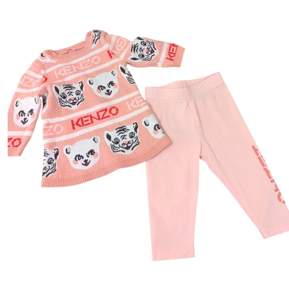 Kenzo Kids Baby 3-month 2Pc Pink Tiger Print Outfit